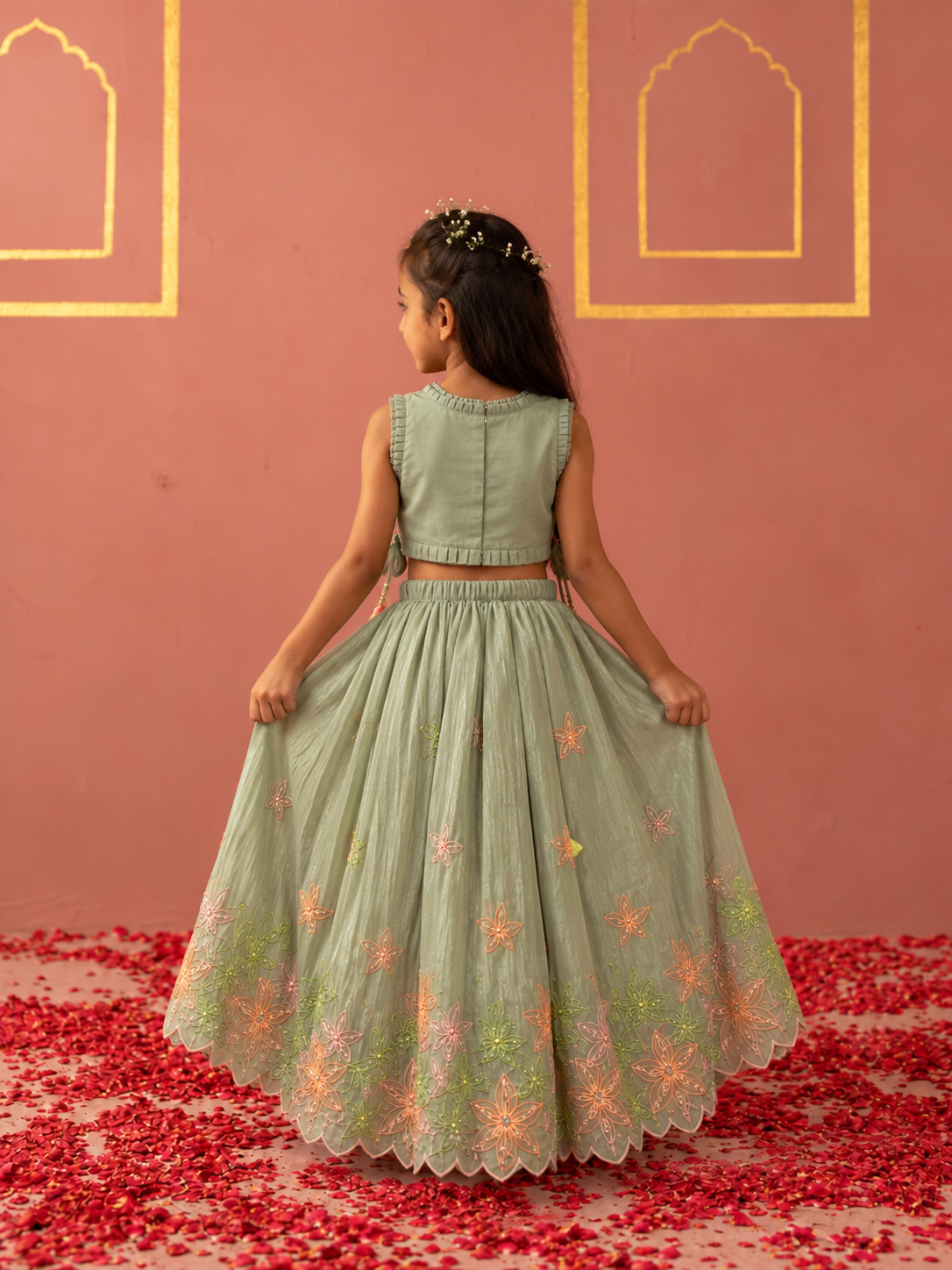 Mint Green Thread Work Lehenga Blouse