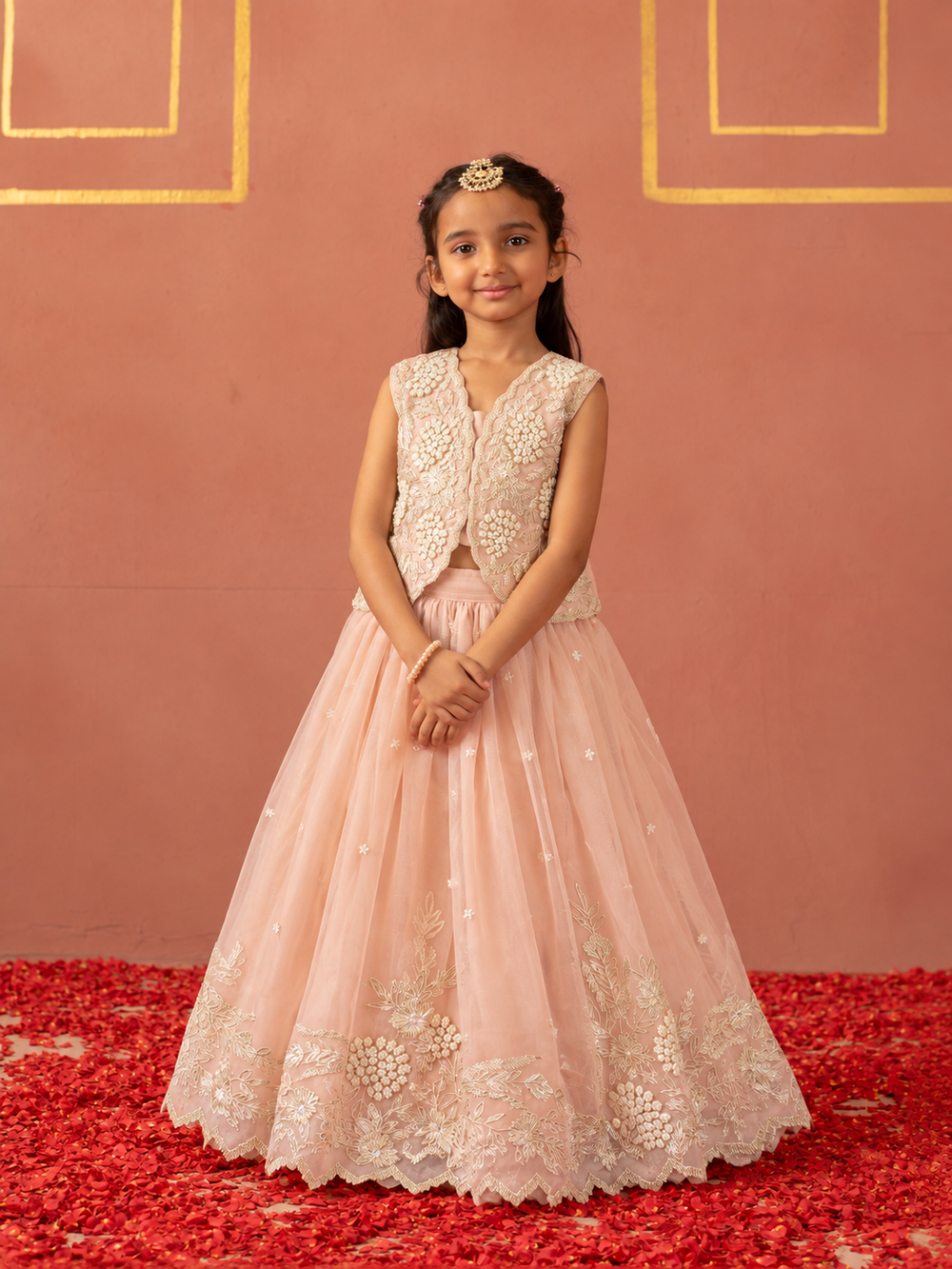 Pink organza gota Moti ghagara blouse