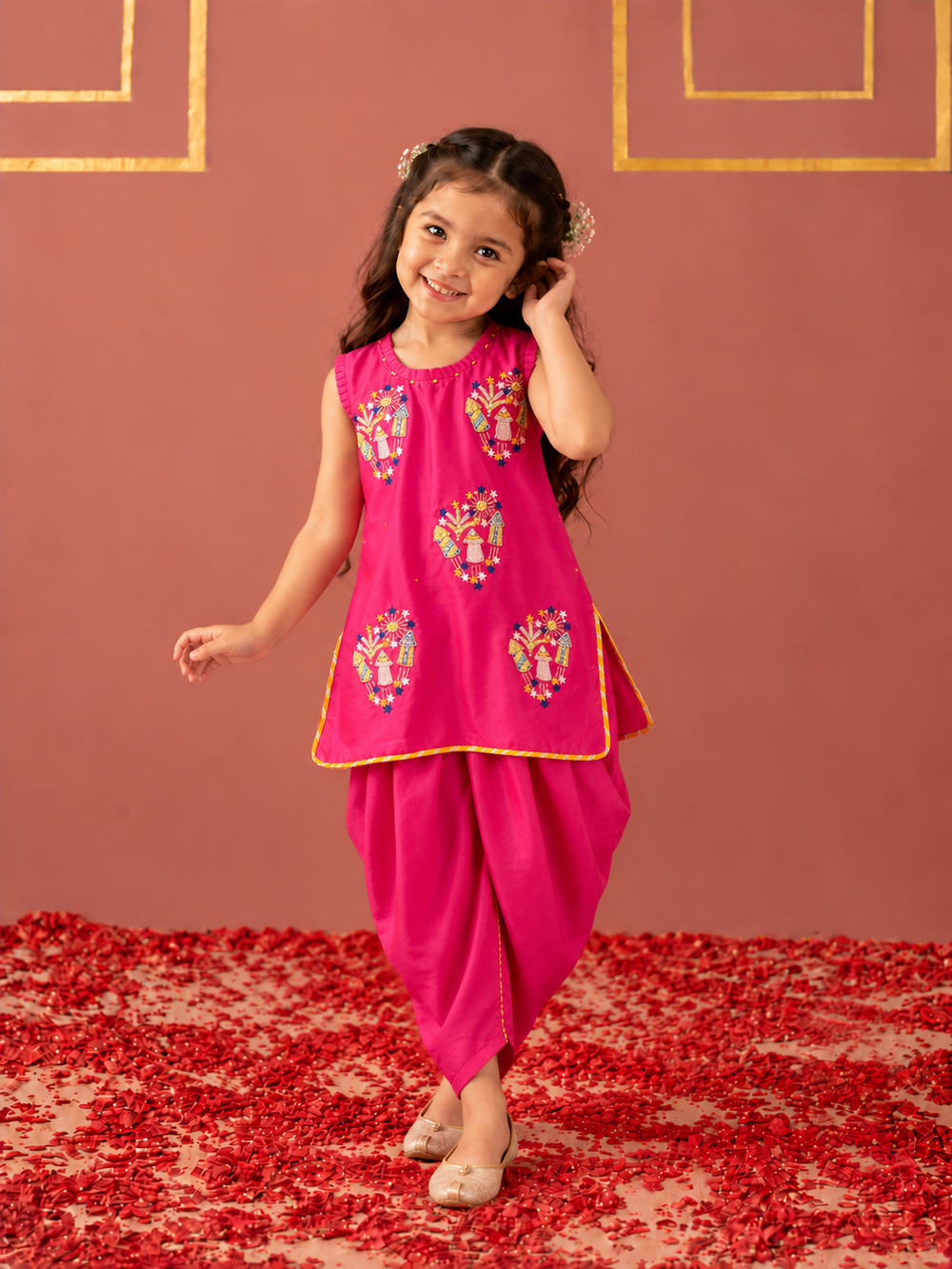 Pink Pataka Kurta and Cowl Pants