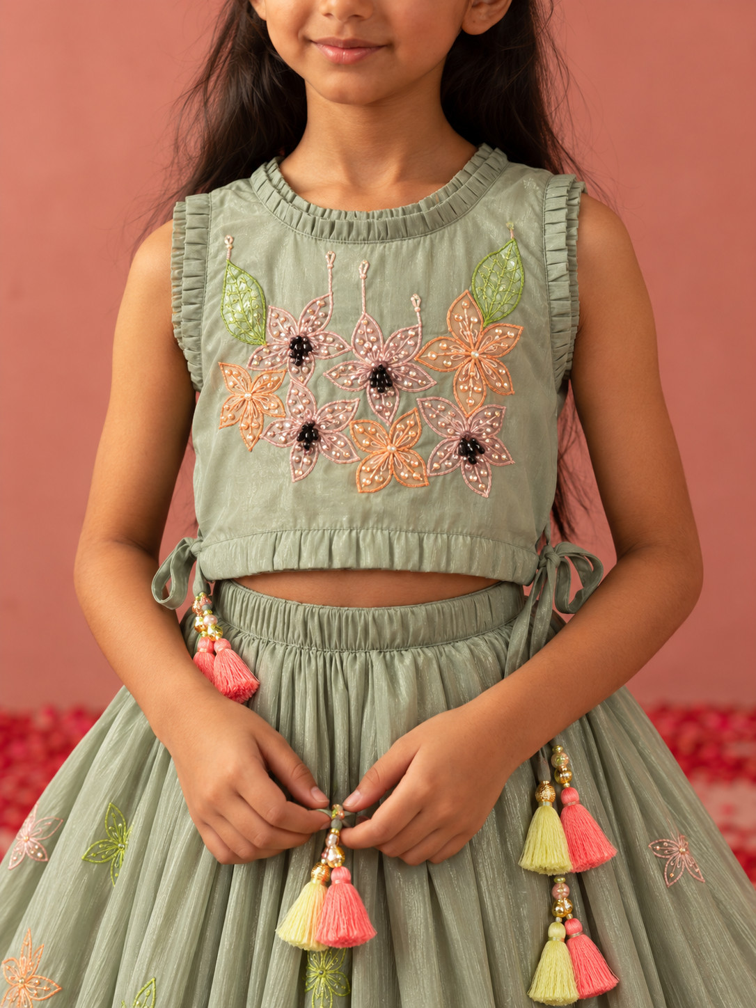 Mint Green Thread Work Lehenga Blouse