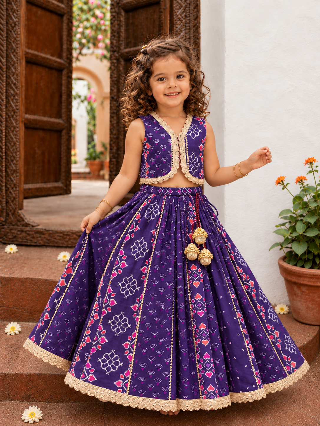 Purple Gota Chanderi Lehenga