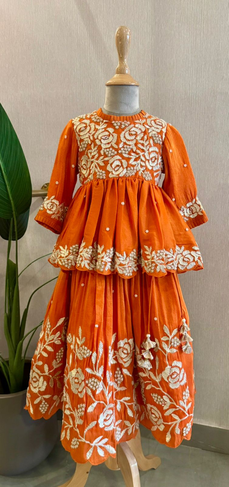Orange Rose Moti Gota peplum and lehenga