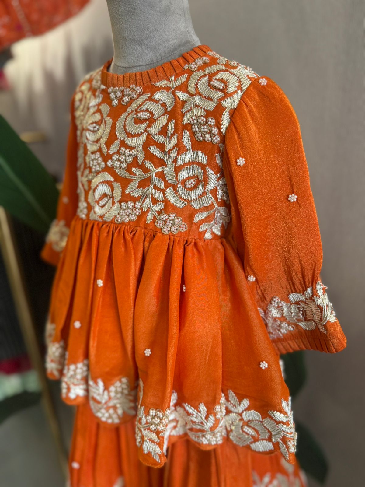 Orange Rose Moti Gota peplum and lehenga