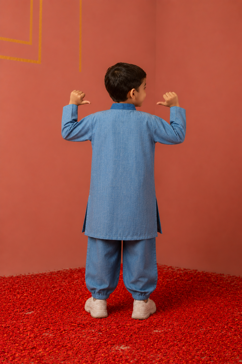 Denim Fish Embroidered Kurta set