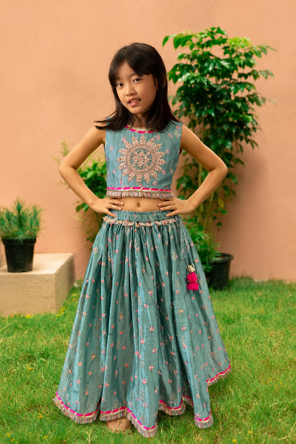Mint Green Bandhej Lehenga Blouse Dupatta