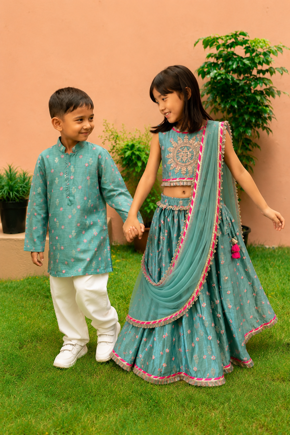 Mint Green Bandhej Kurta Pj