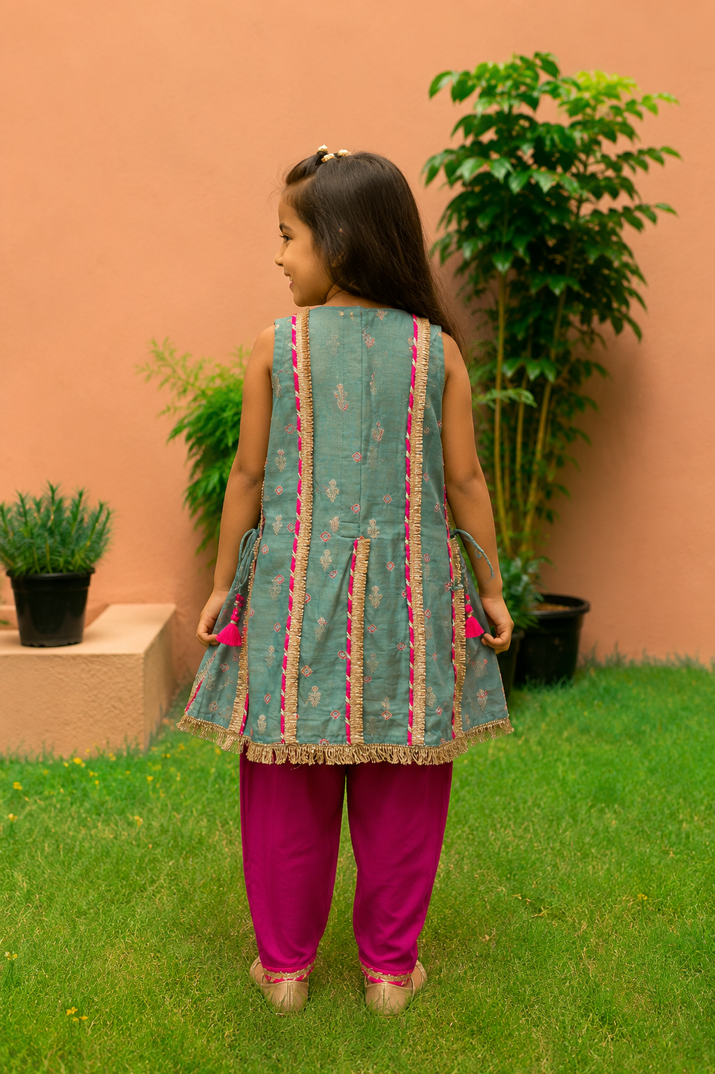 Mint Green Bandhej Tunic and Dhoti Pants