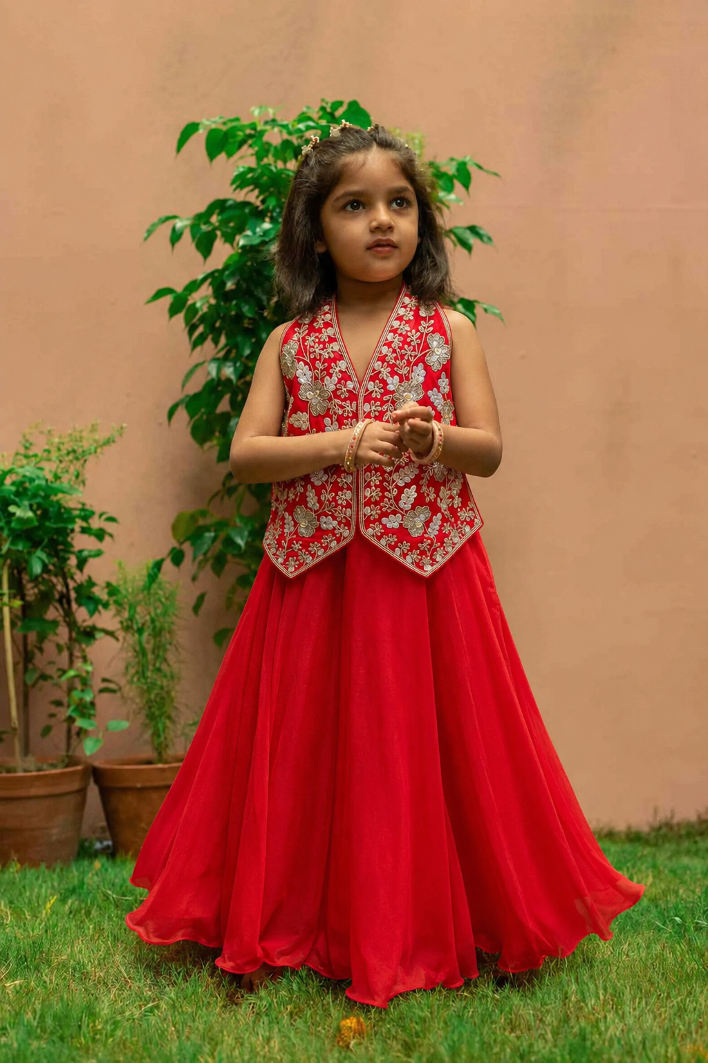 Red Halter Waistcoat Set