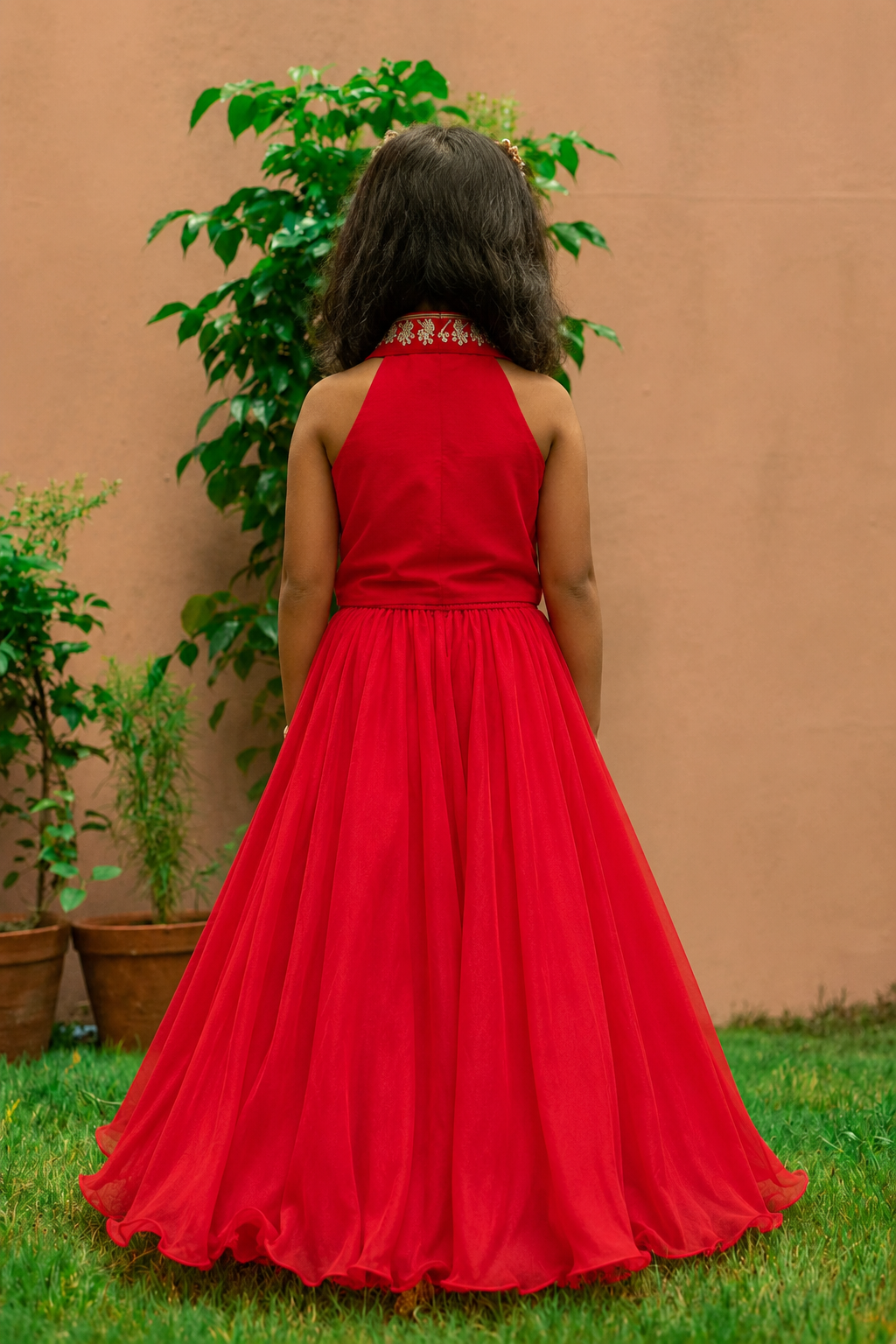 Red Halter Waistcoat Set