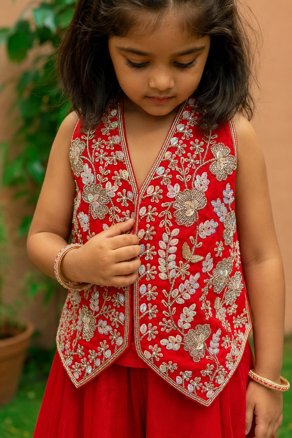Red Halter Waistcoat Set
