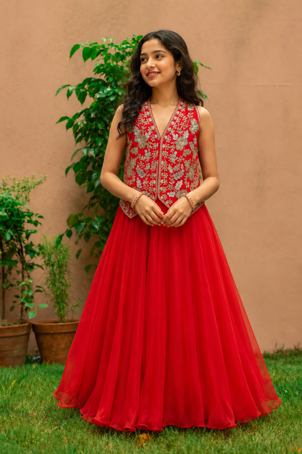 Red Halter Waistcoat Set