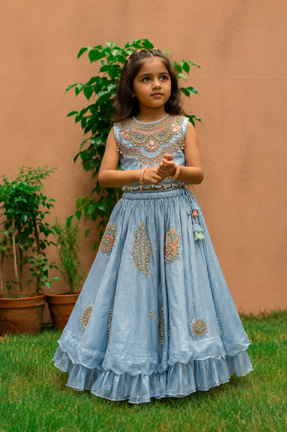 Blue thread and Moti Lehenga