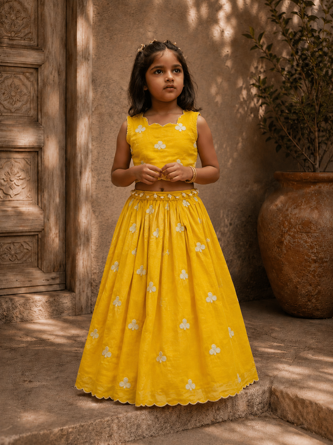 Mustard Clubs Appliqué Lehenga