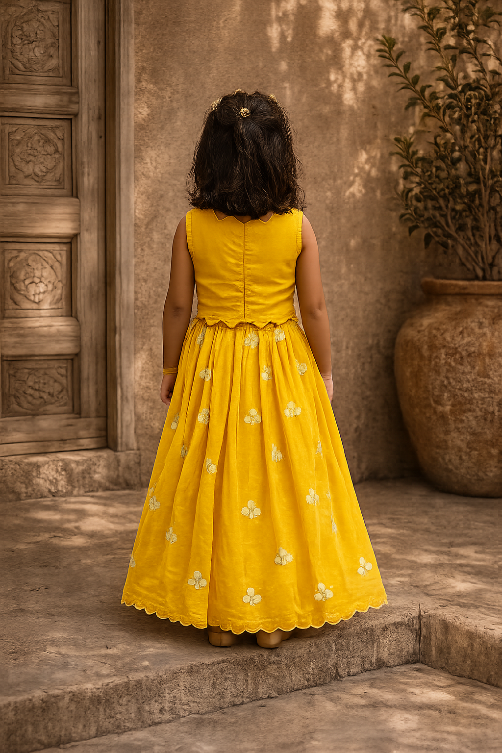 Mustard Clubs Appliqué Lehenga