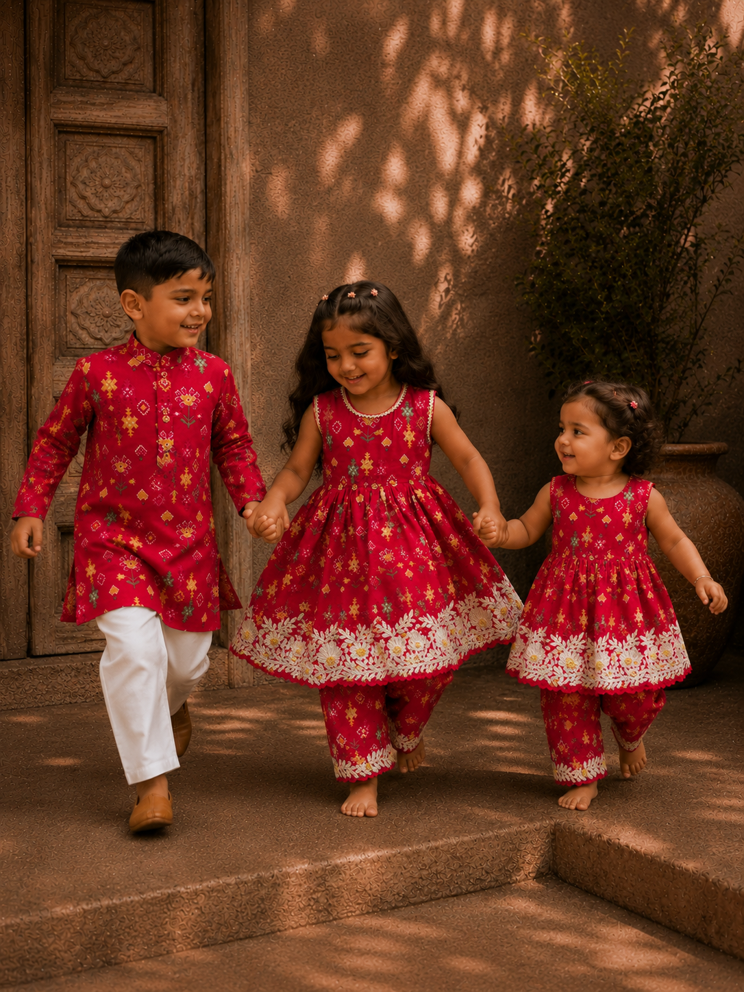 Red Printed Patola kurta pj