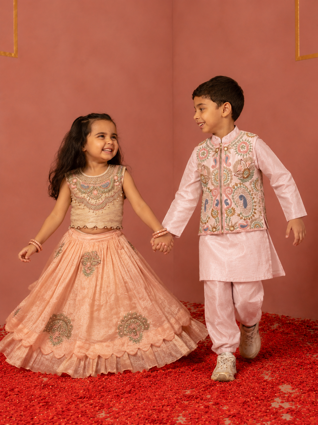 Pink Embroidered Jacket Set