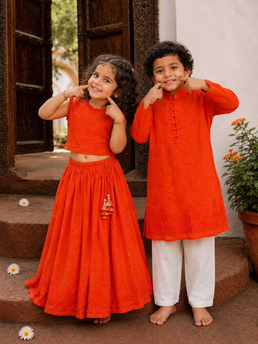 Orange Lakhnavi Lehenga