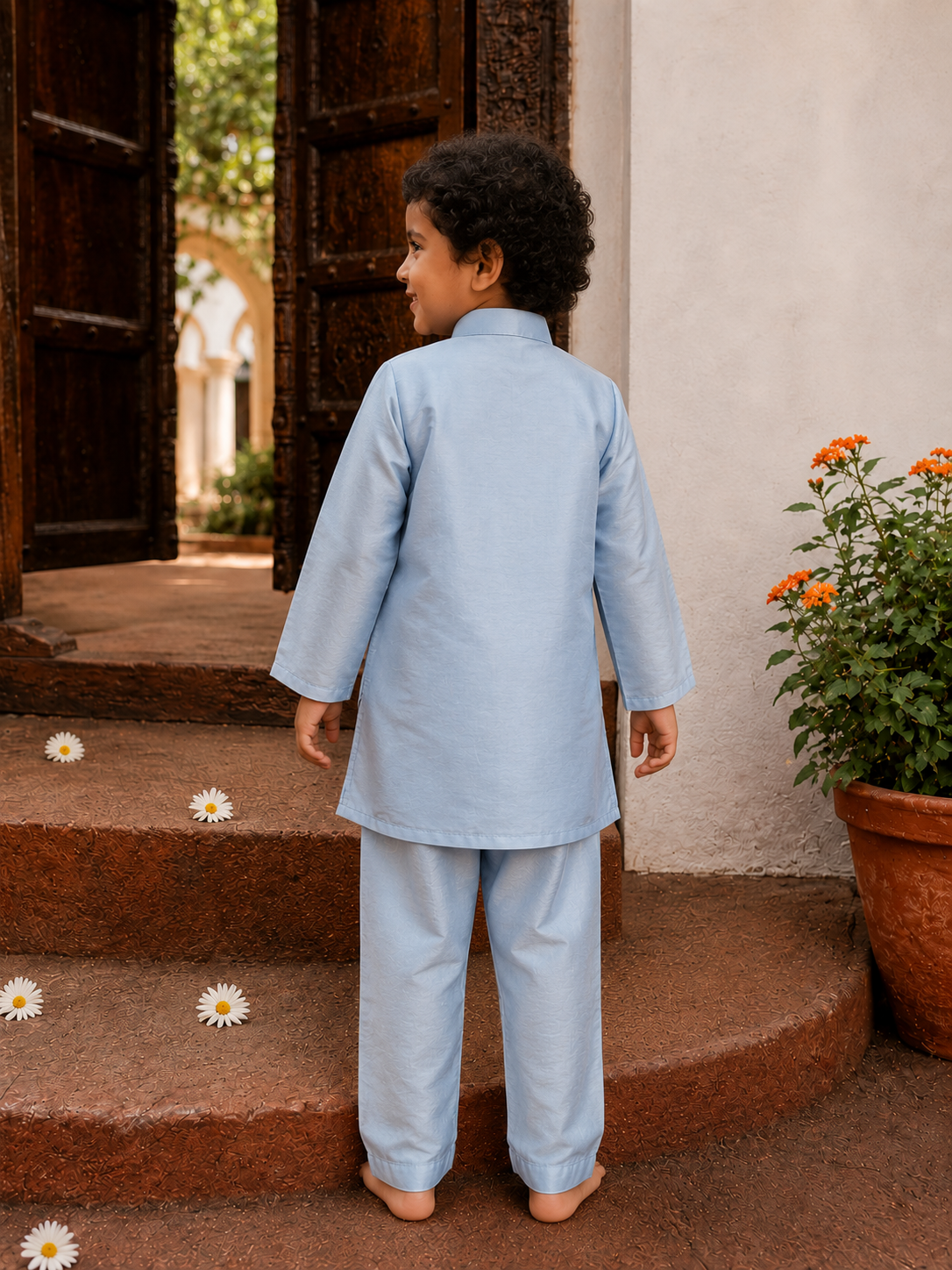 Blue Lakhnavi Attached Jacket Set