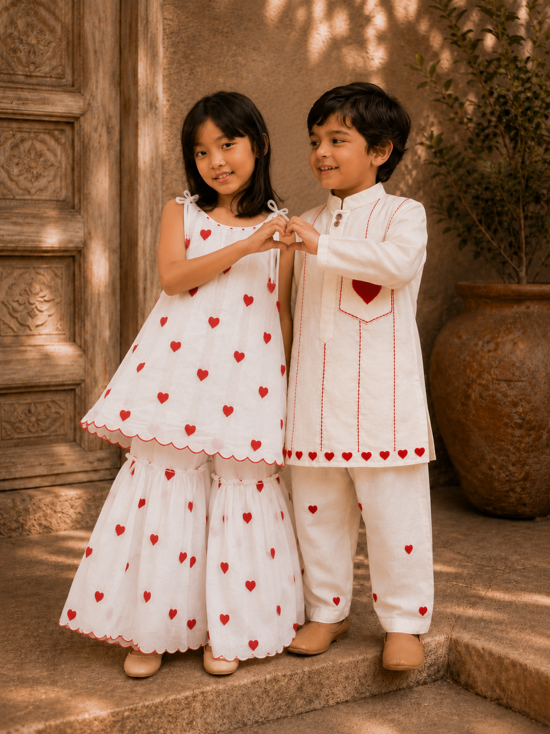 Hearts Embroidered Kurta Set