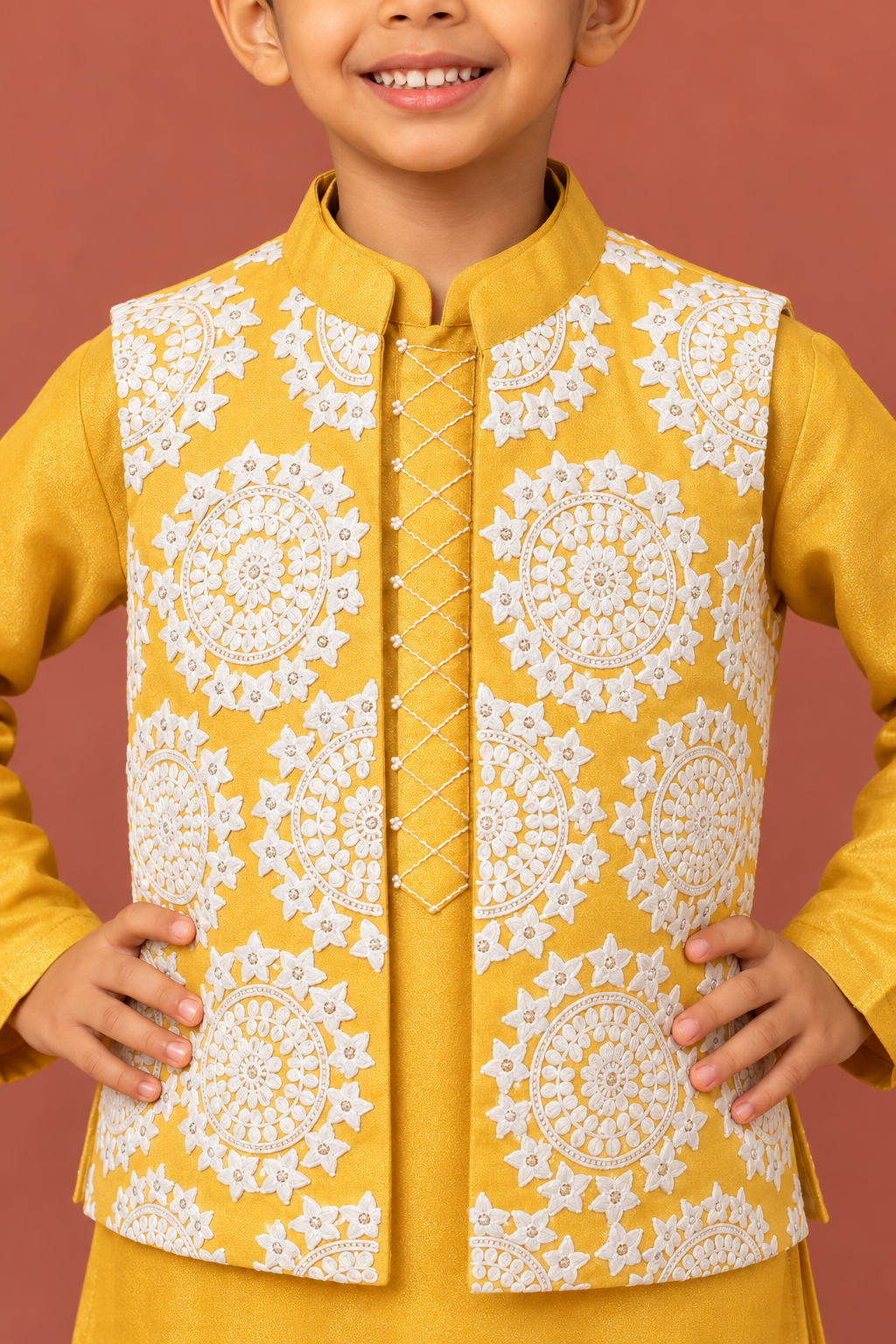 Mustard Embroidered Jacket Set