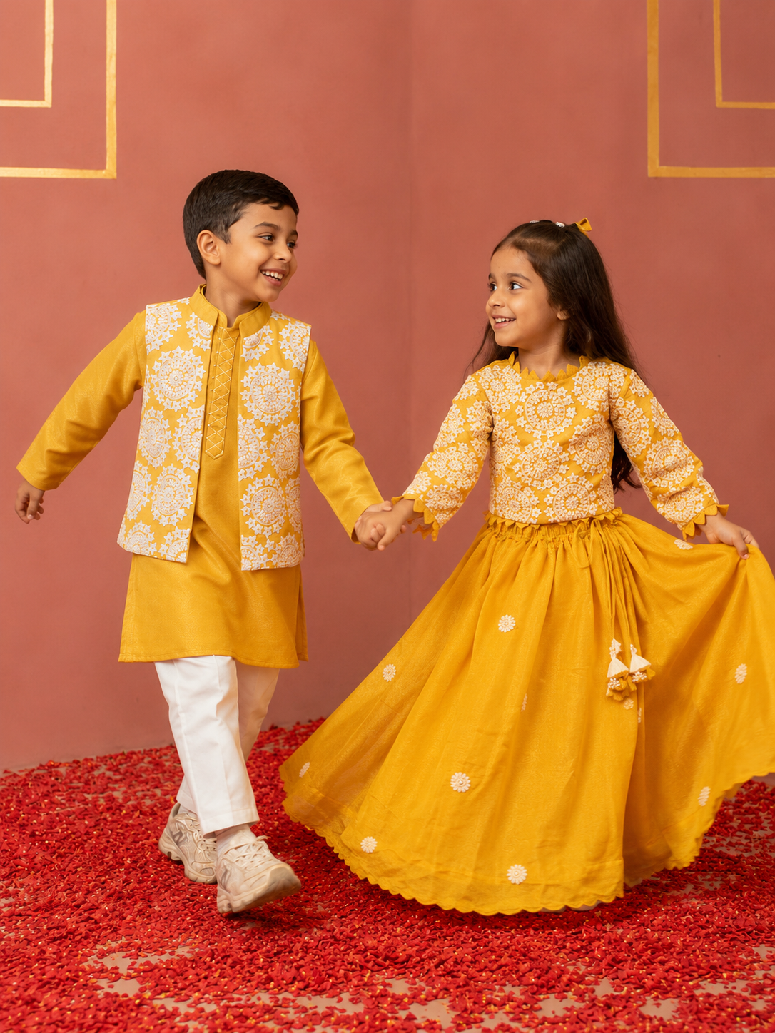 Mustard Embroidered Jacket Set