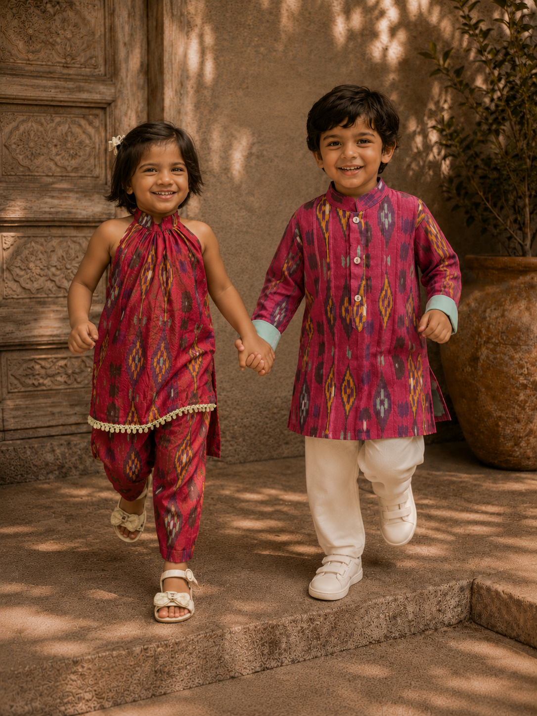 Red Ikat Kurta Pj