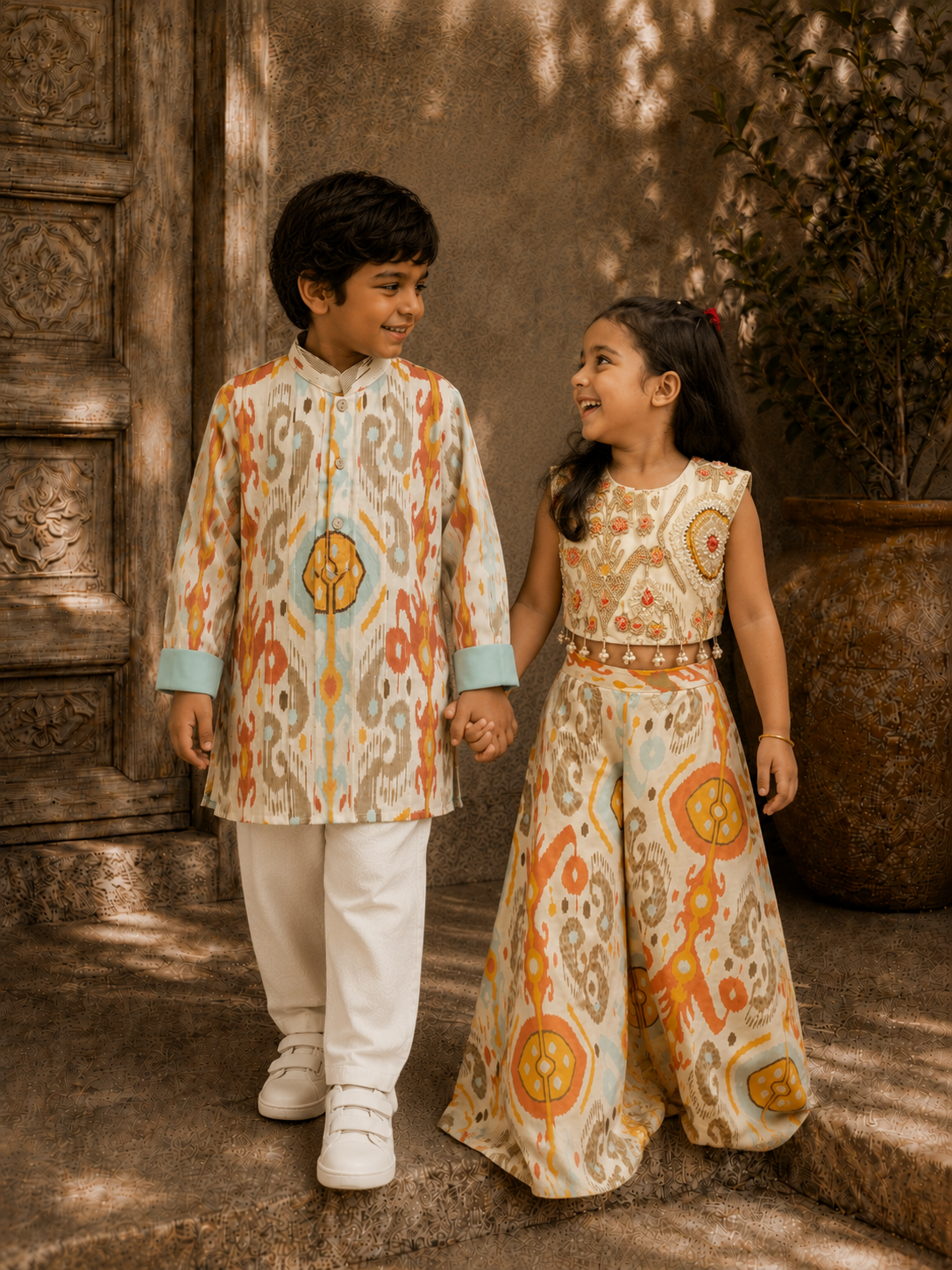 White Ikat Kurta Pj