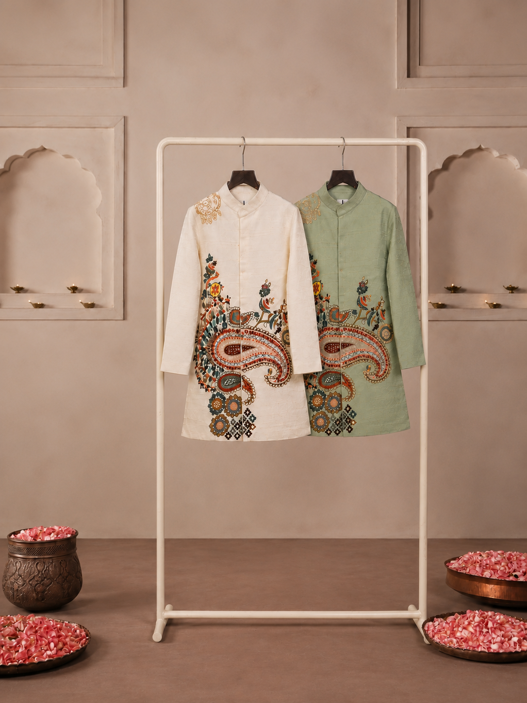 Cream Threadwork Sherwani