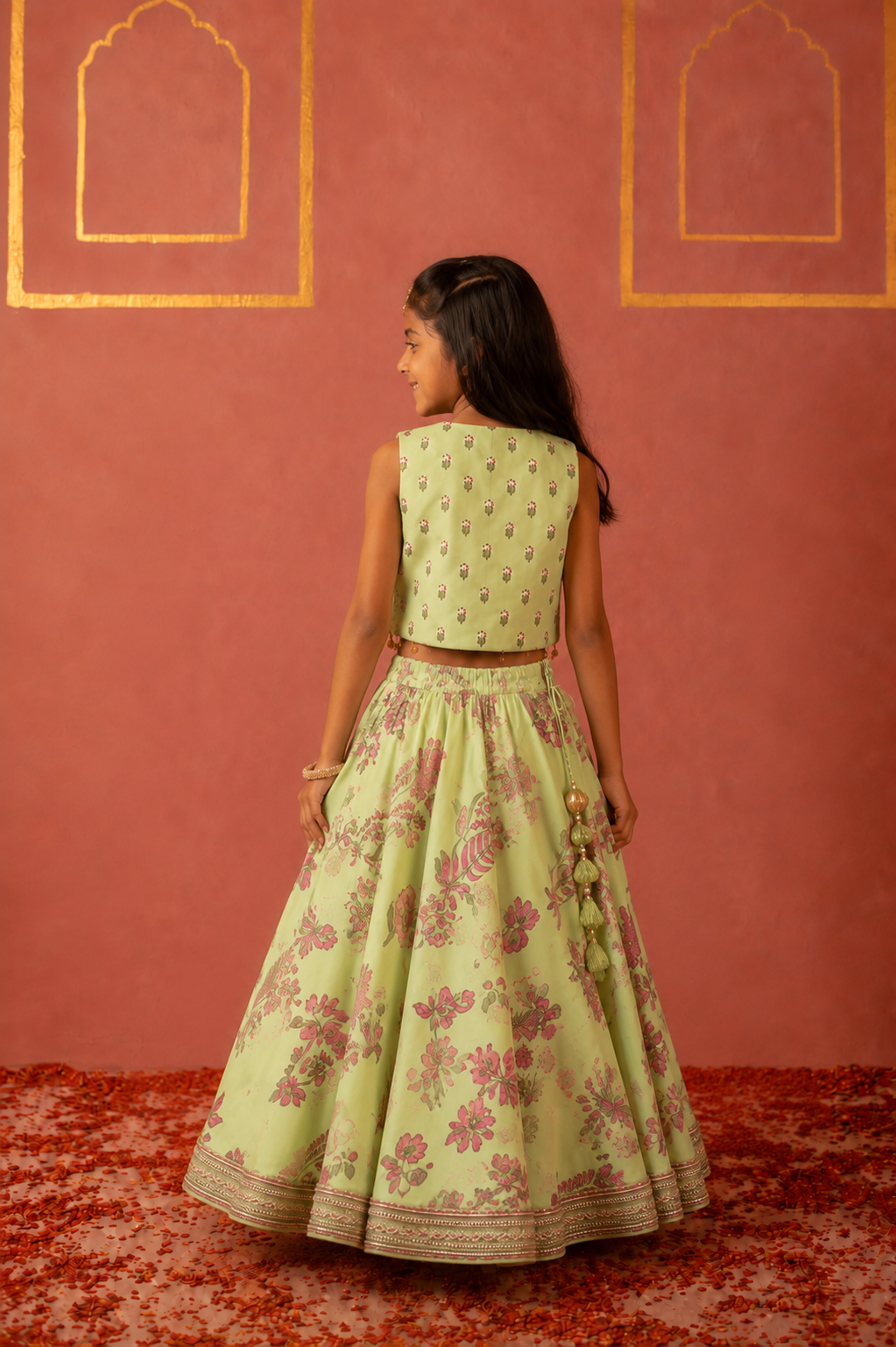 Green Printed Lehenga Blouse