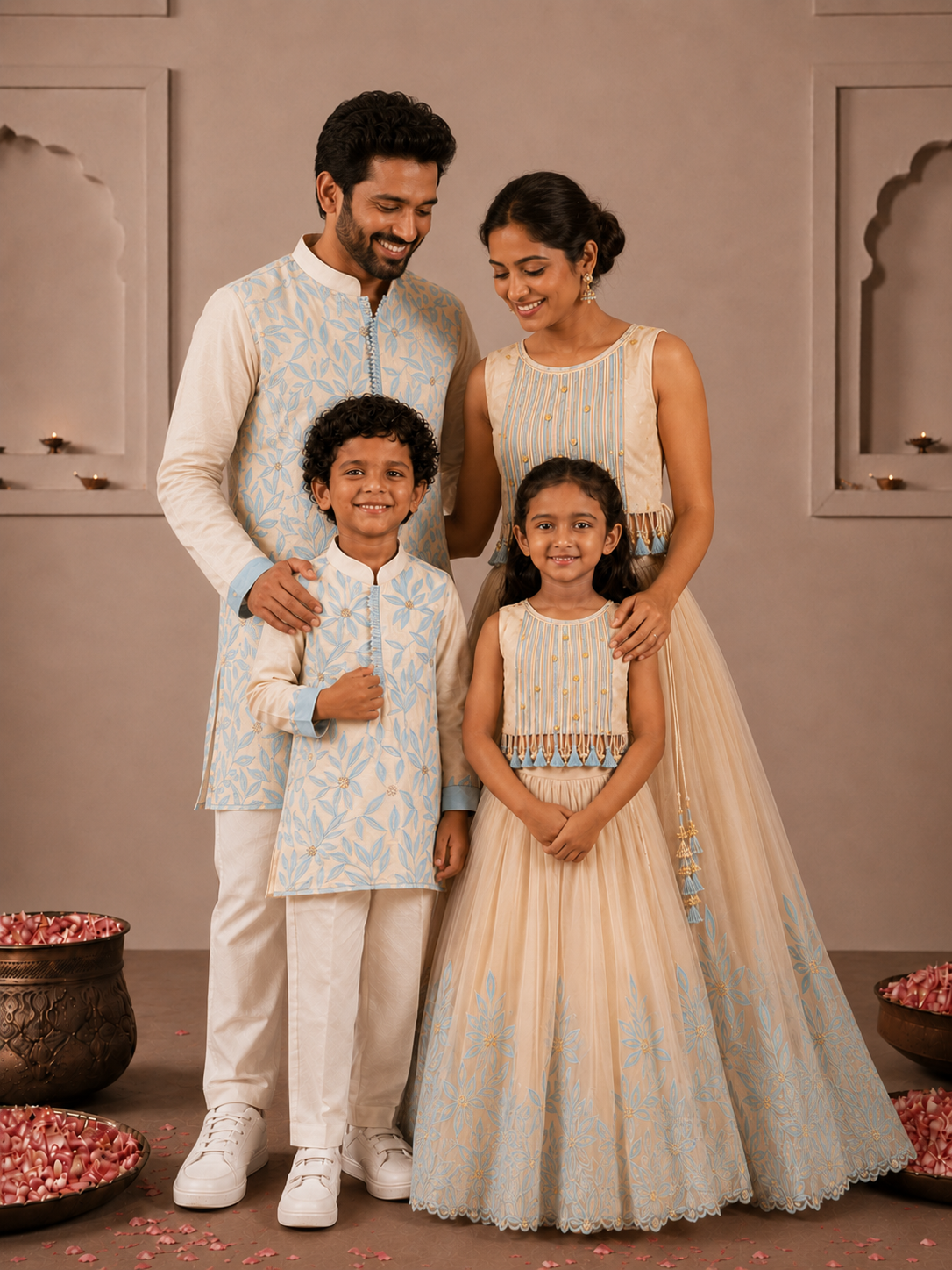 Cream and blue Tassels Appliqué Lehenga