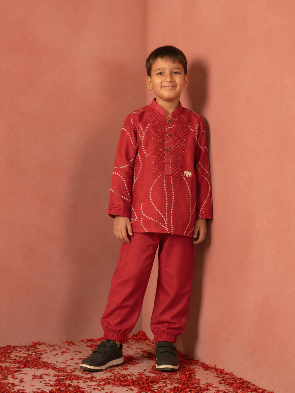 Red Bandhej Kurta Set