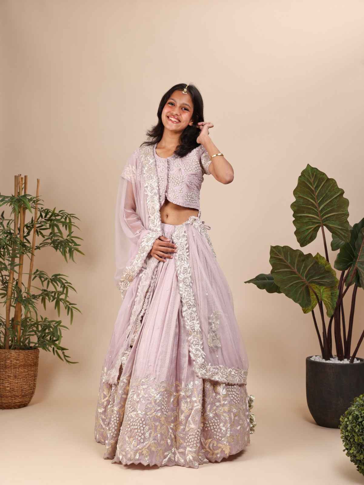 Lavender Ghagara and Blouse and Dupatta for Teenagers