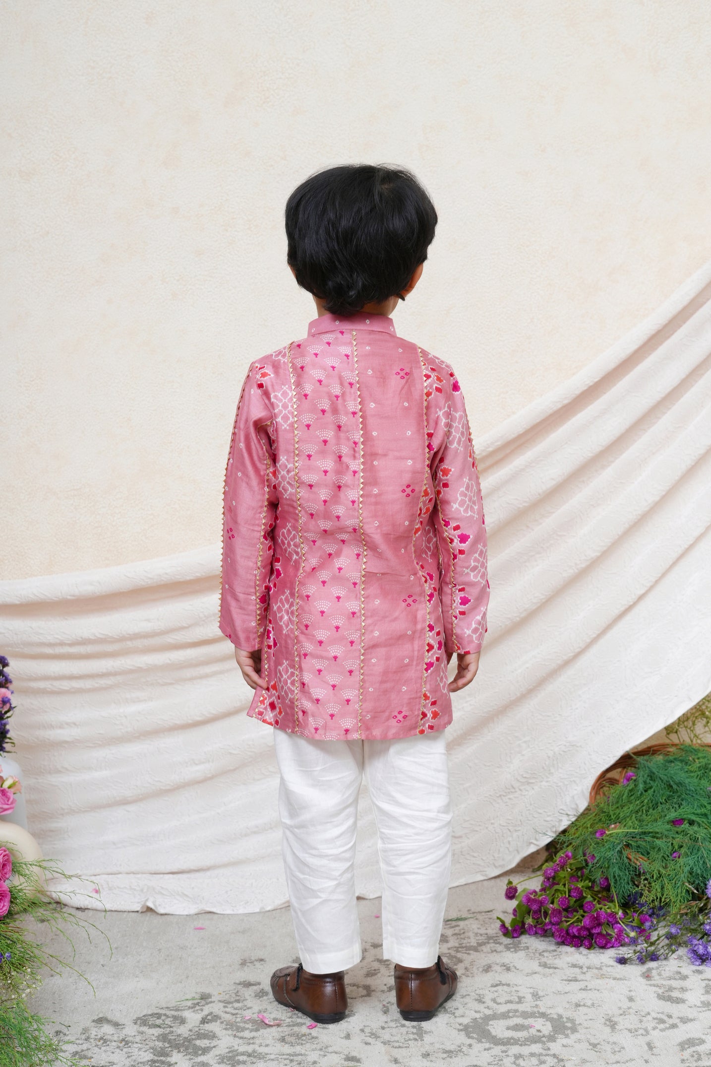 Dust Pink Printed Chanderi Gota Lace Kurta and Pant