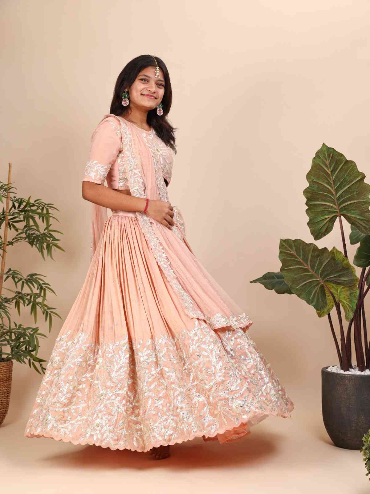 Pink Ghagara and Blouse and Dupatta For Teenagers