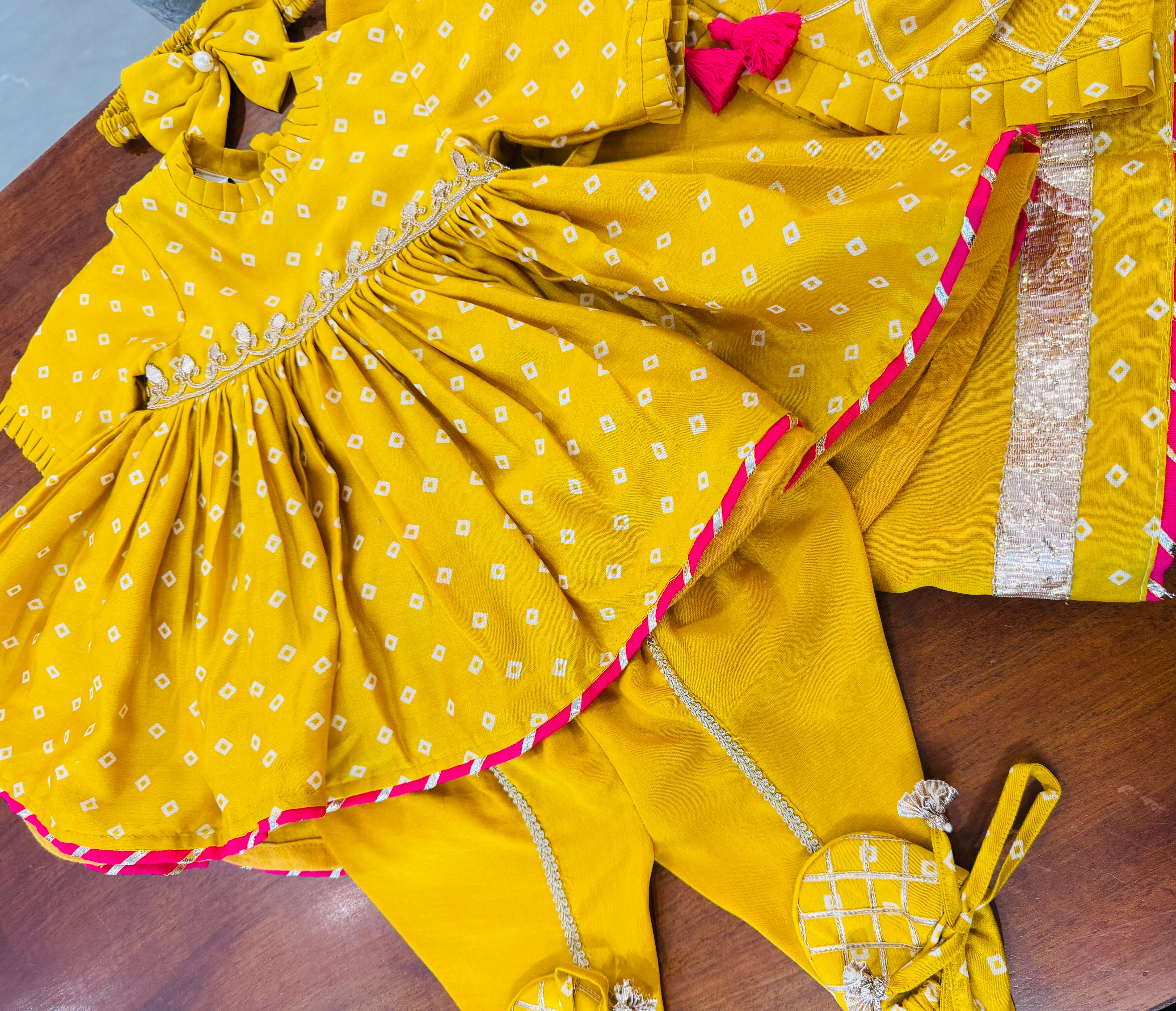 Yellow Bandhej Print Jamna Set