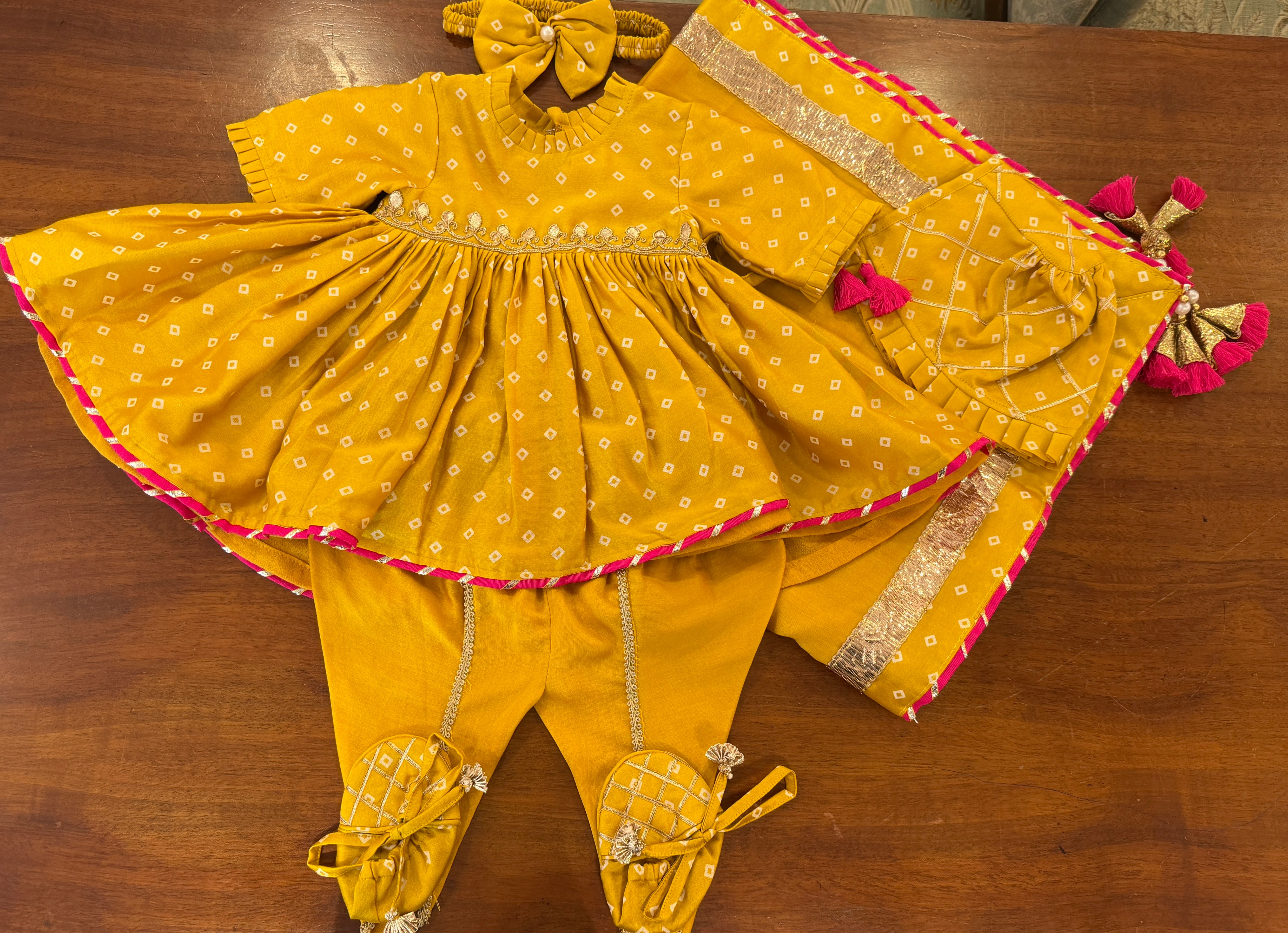 Yellow Bandhej Print Jamna Set