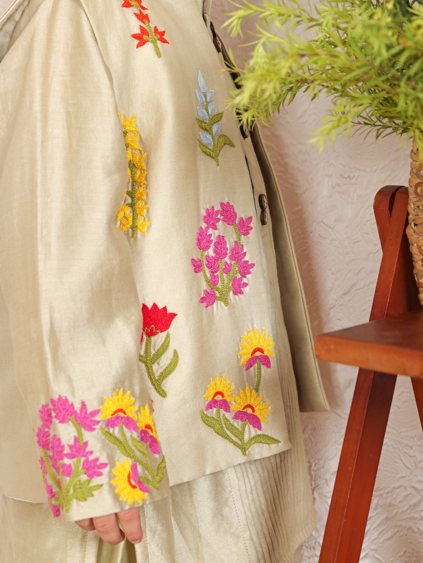 Pista Green Thread Embroidered Nehru Jacket Set