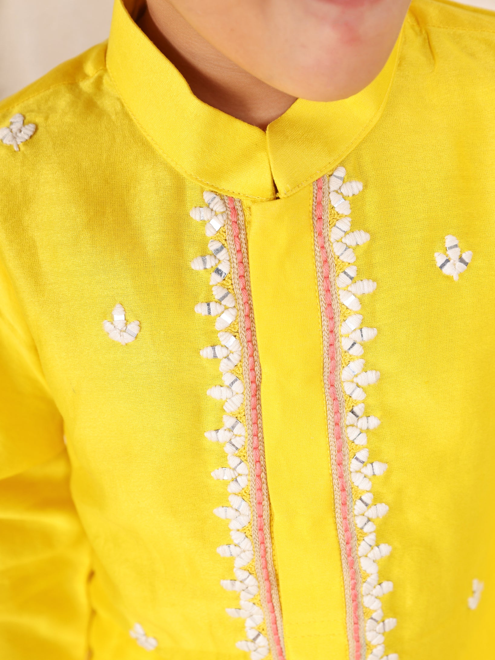 Yellow Chanderi Thread Work Kurta and Pant
