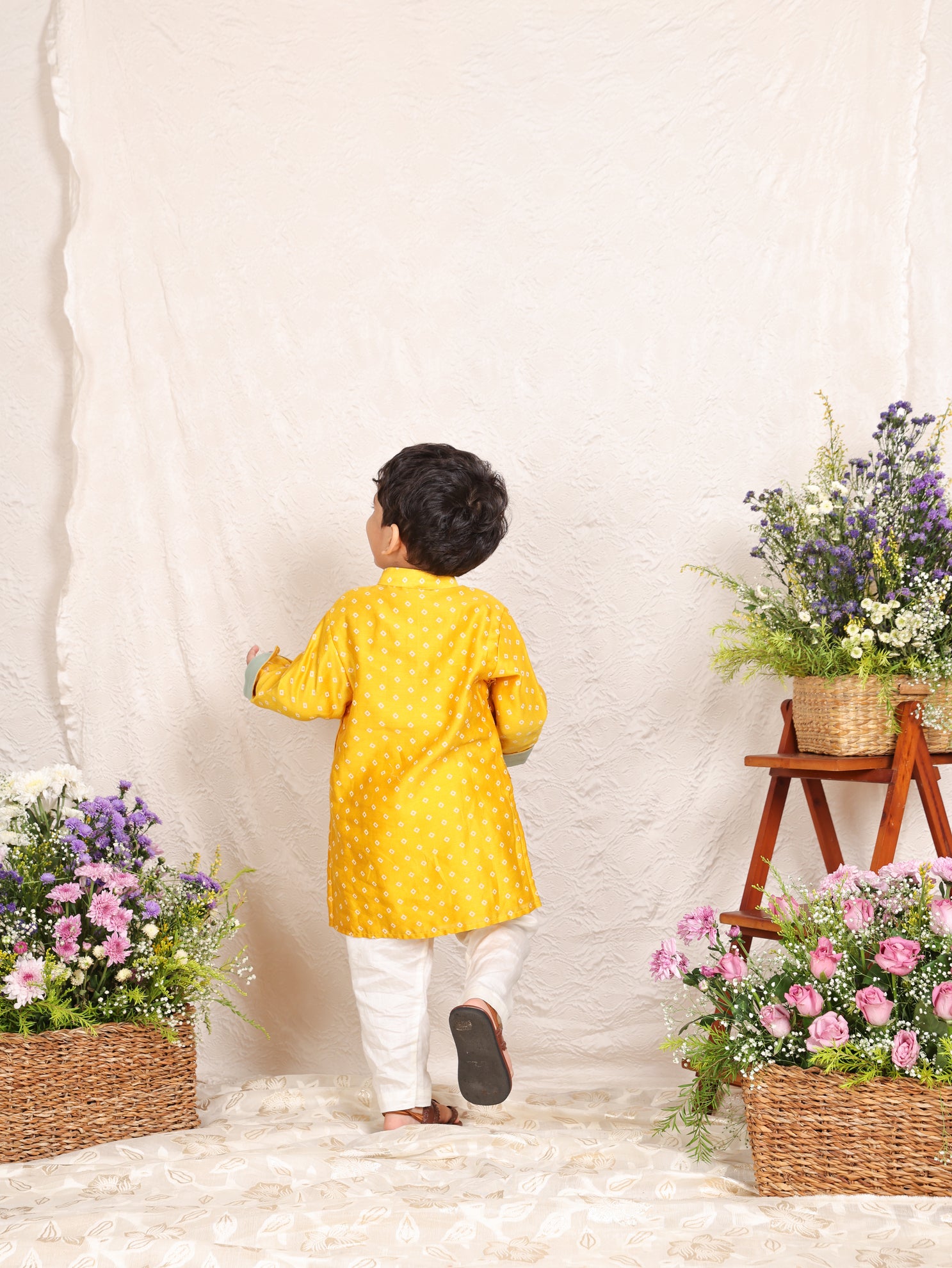 Mustard Pintuck Detailed Chanderi Kurta And Pyjama