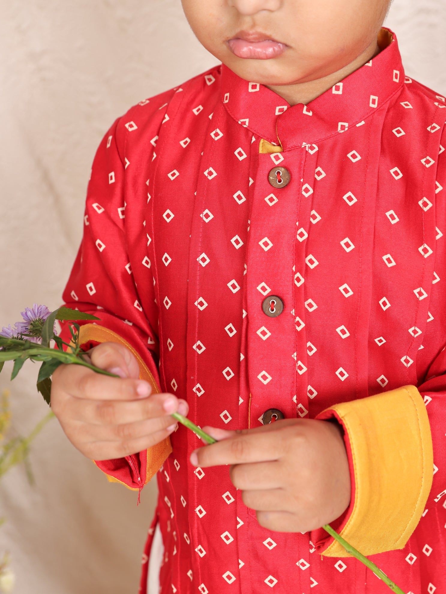 Red Pintuck Detailed Chanderi Kurta And Pyjama