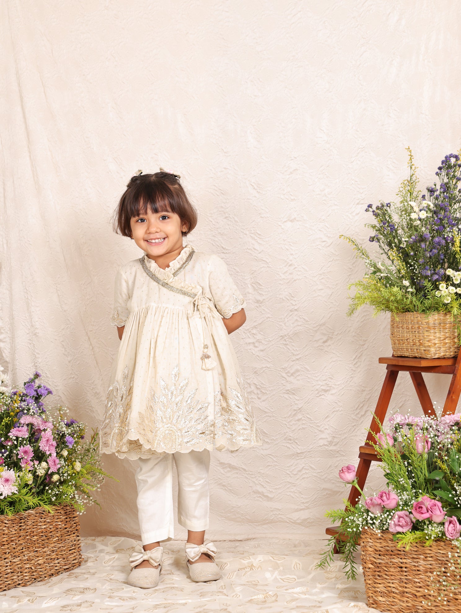 Gota Embroidered Off White Angrakha and Pant