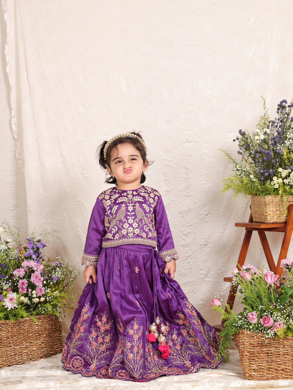 Purple Chanderi Ghagara Set for 2,4,6 and 8 Years Old