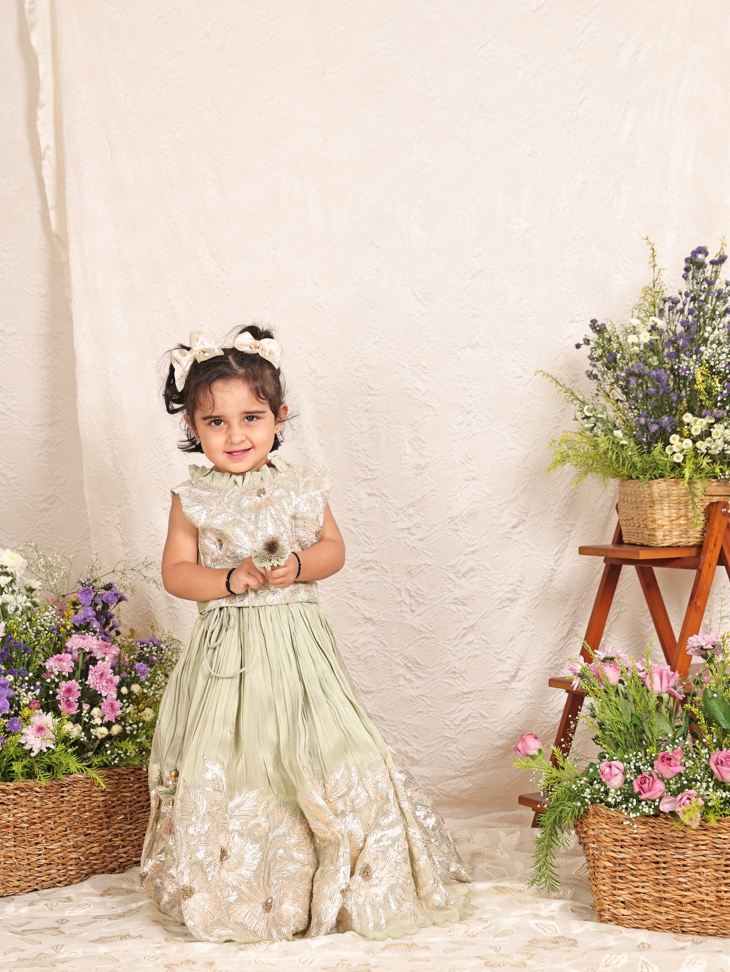 Gota Lace Pastel Green Ghagra And Blouse