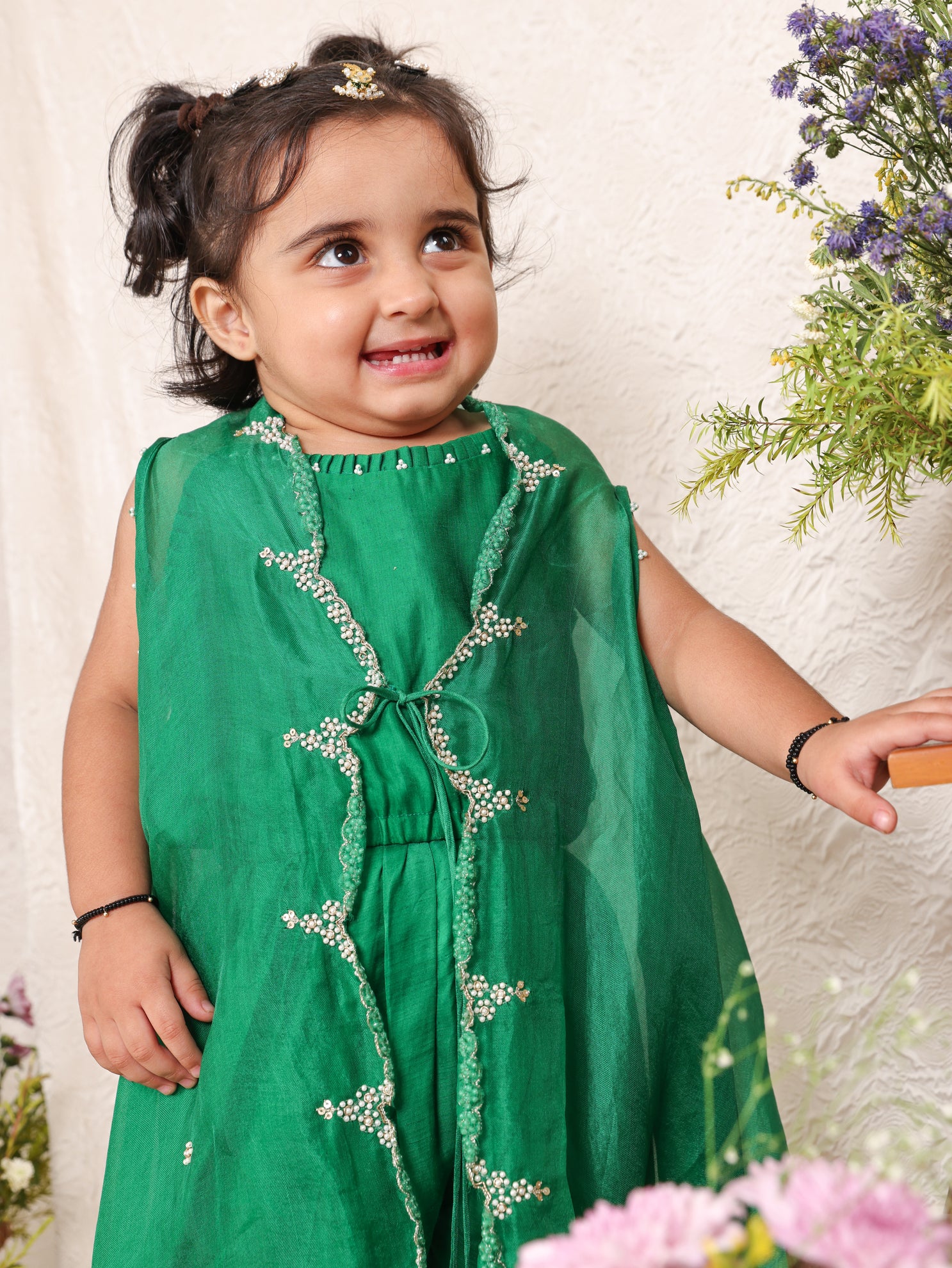 Pearl Embellished Emerald Green Cape Set