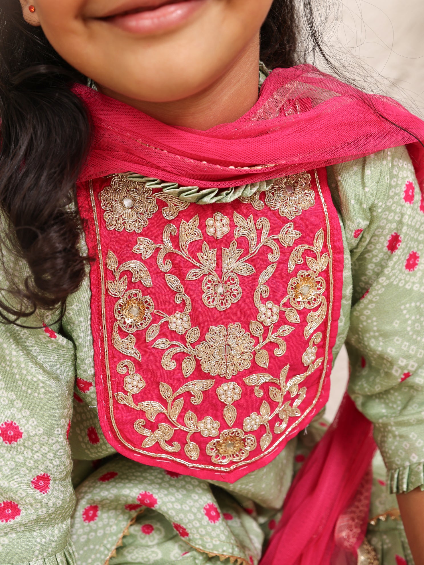 Pista Green Bandhej Kurta and Sharara With Dupatta