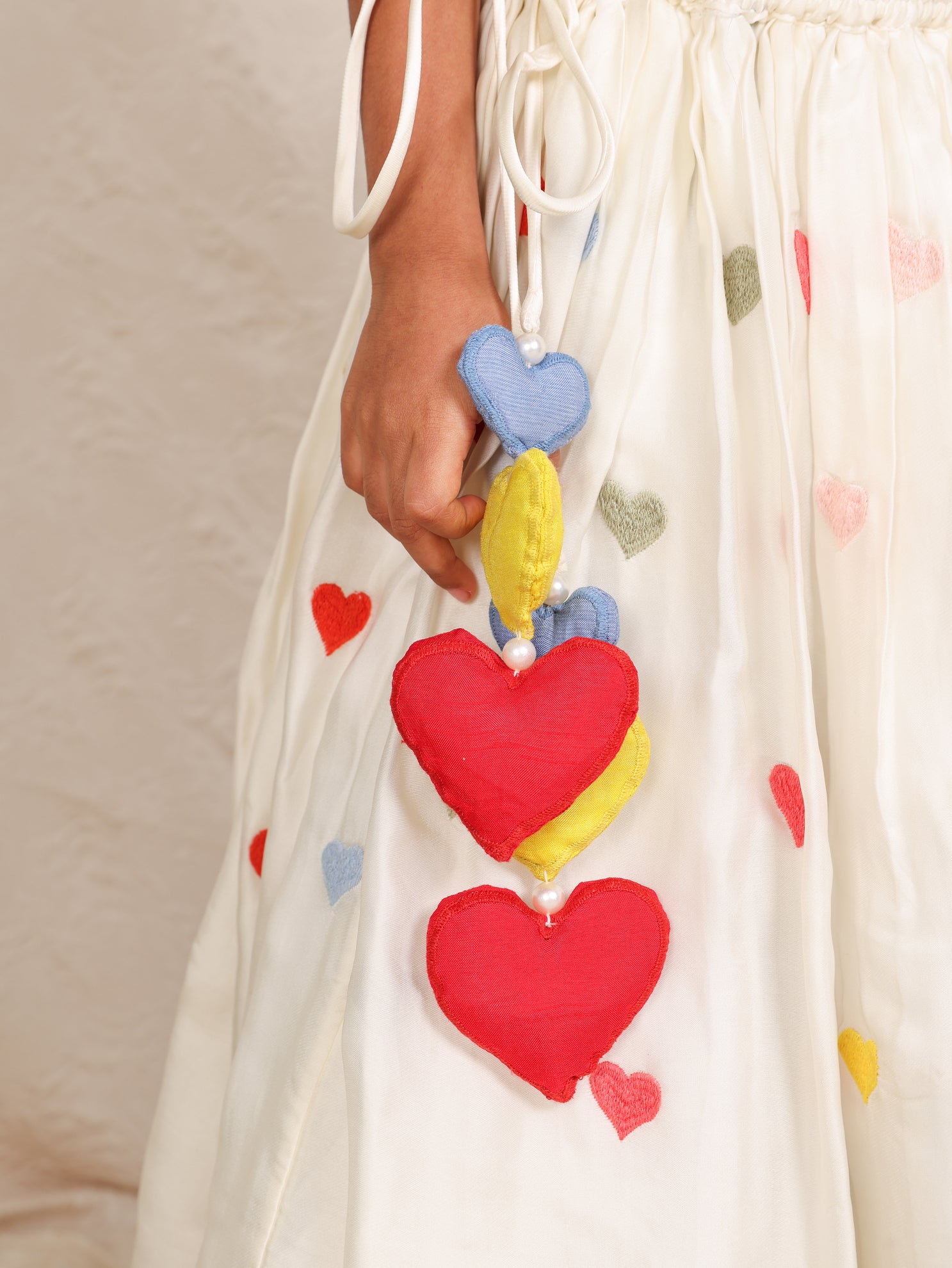 Off white Multicolour Hearts Embroidered Poncho Top and Ghaghra