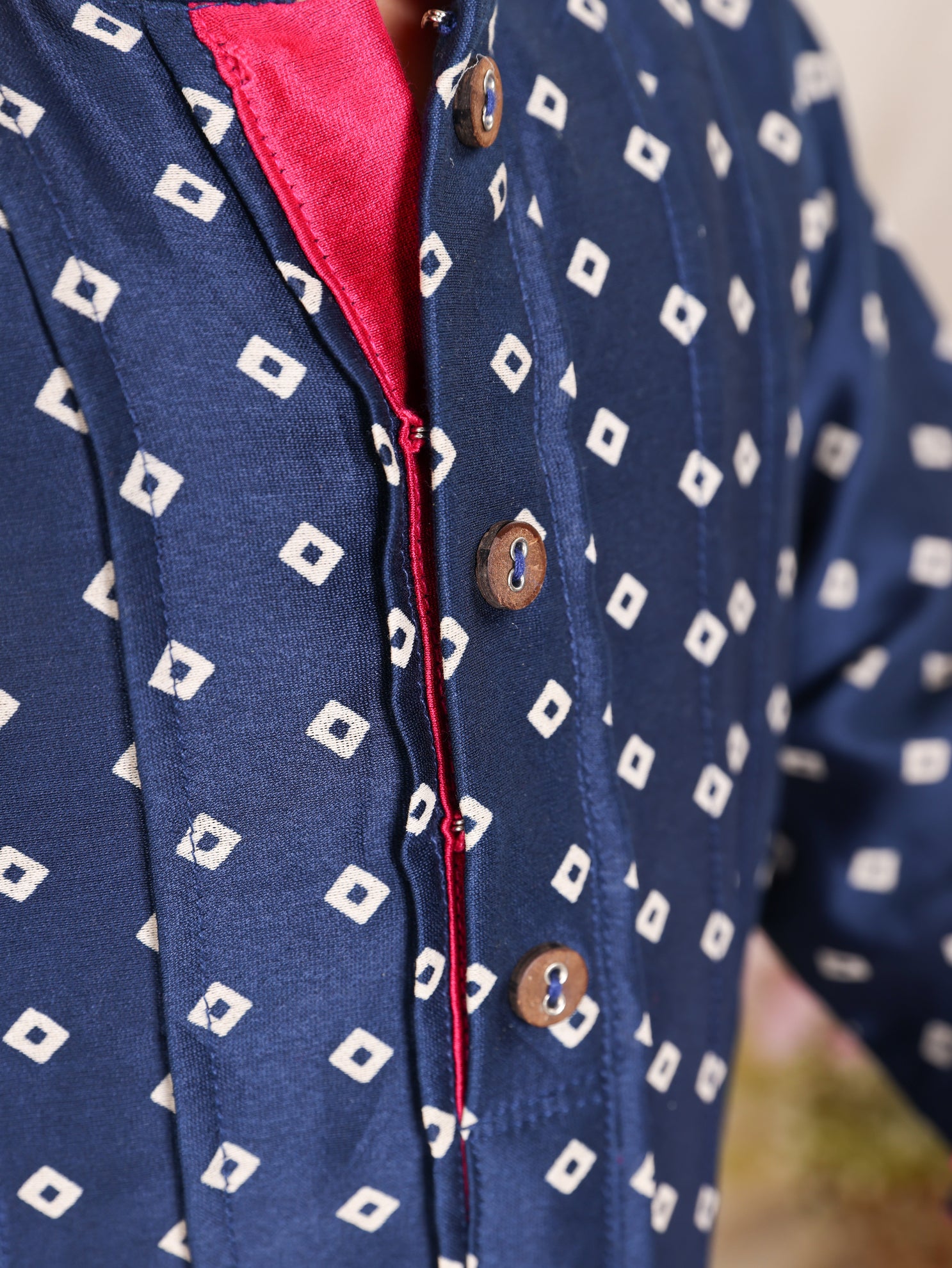 Blue Pintuck Detailed Chanderi Kurta And Pyjama