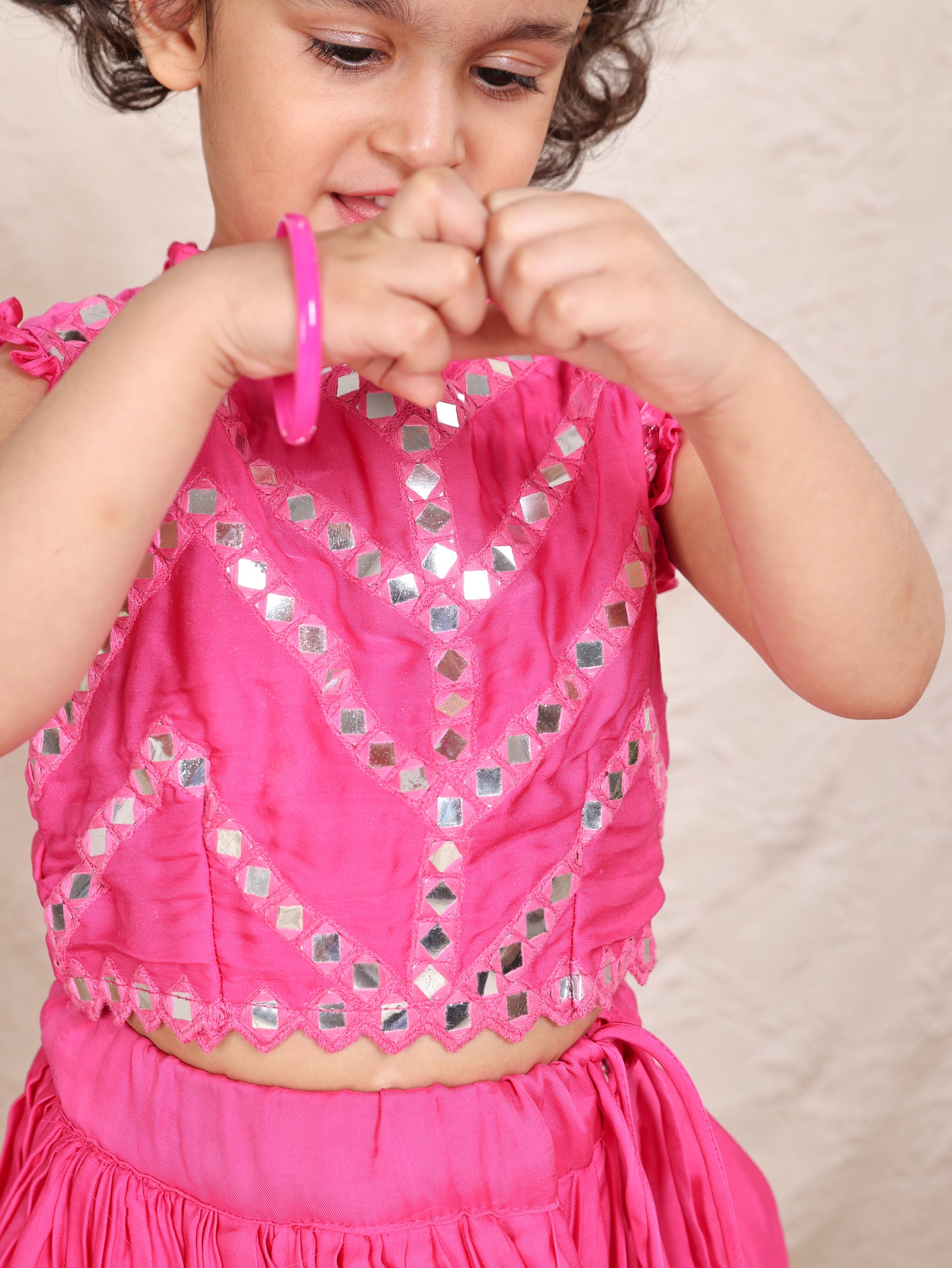 Hot Pink Mirror ghagara Blouse