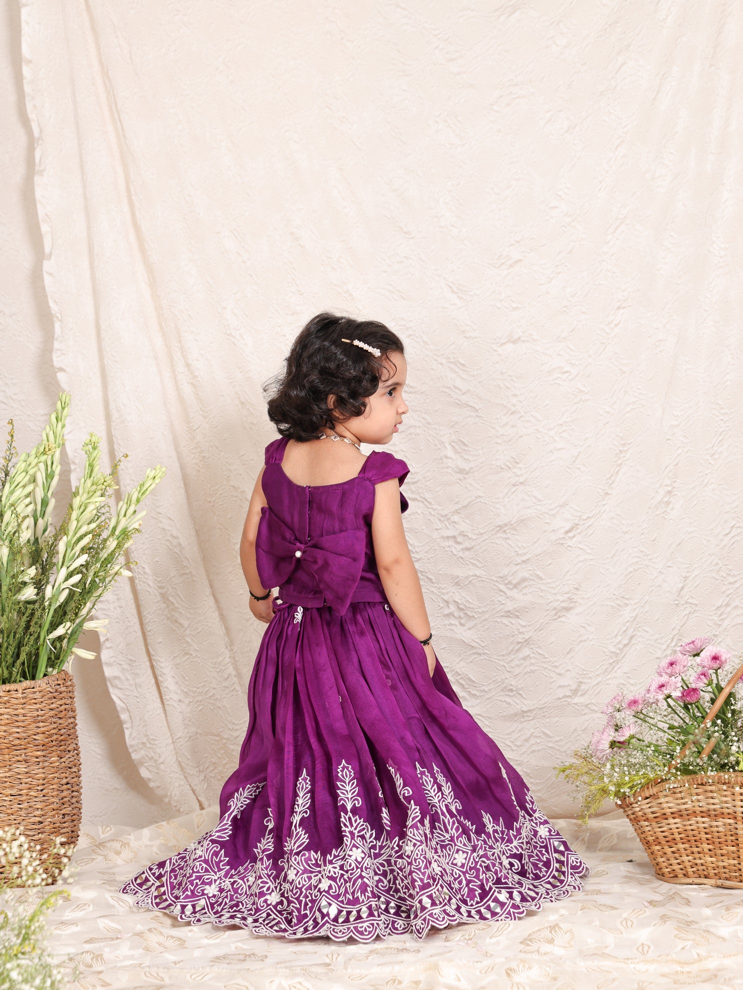 Purple Heavy Thread And Mirror Embroidered Ghaghra And Blouse