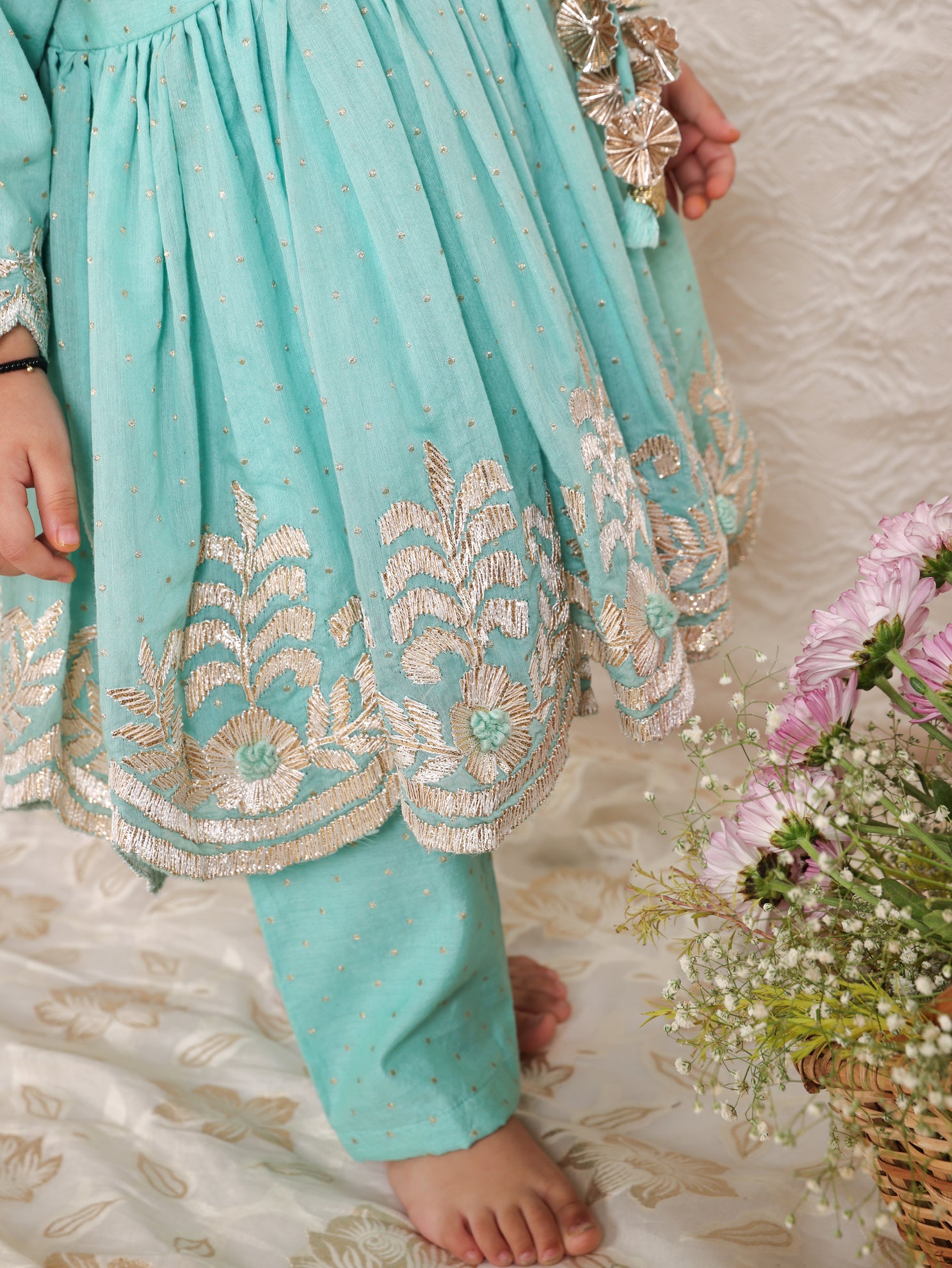 Gota Leaf Embroidered Blue Colour Angrakha With Pant